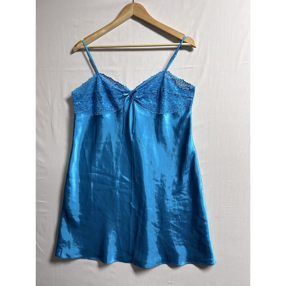 Morgan Taylor Intimates Womens Teal Blue Nightie Satin Nightgown Size Large
